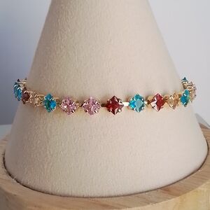 Multicolor Crystal Tennis Bracelet - Gold